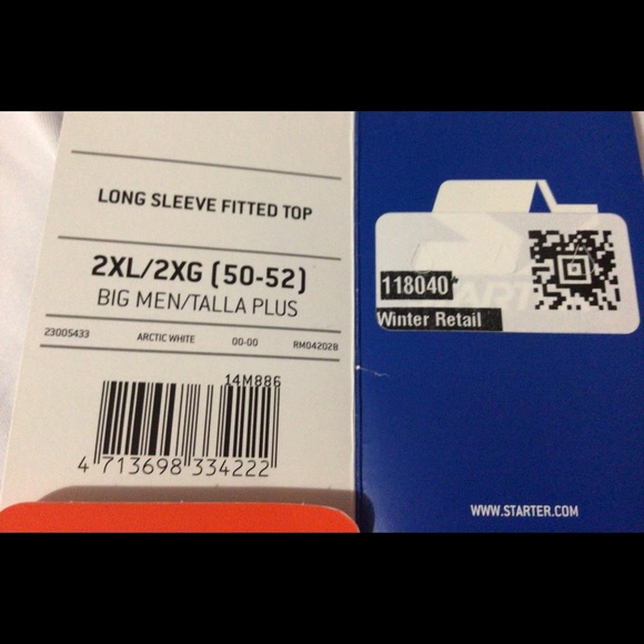 Starter Dri-Star White Long Sleeve Shirt. Size 2XL - Picture 8 of 9